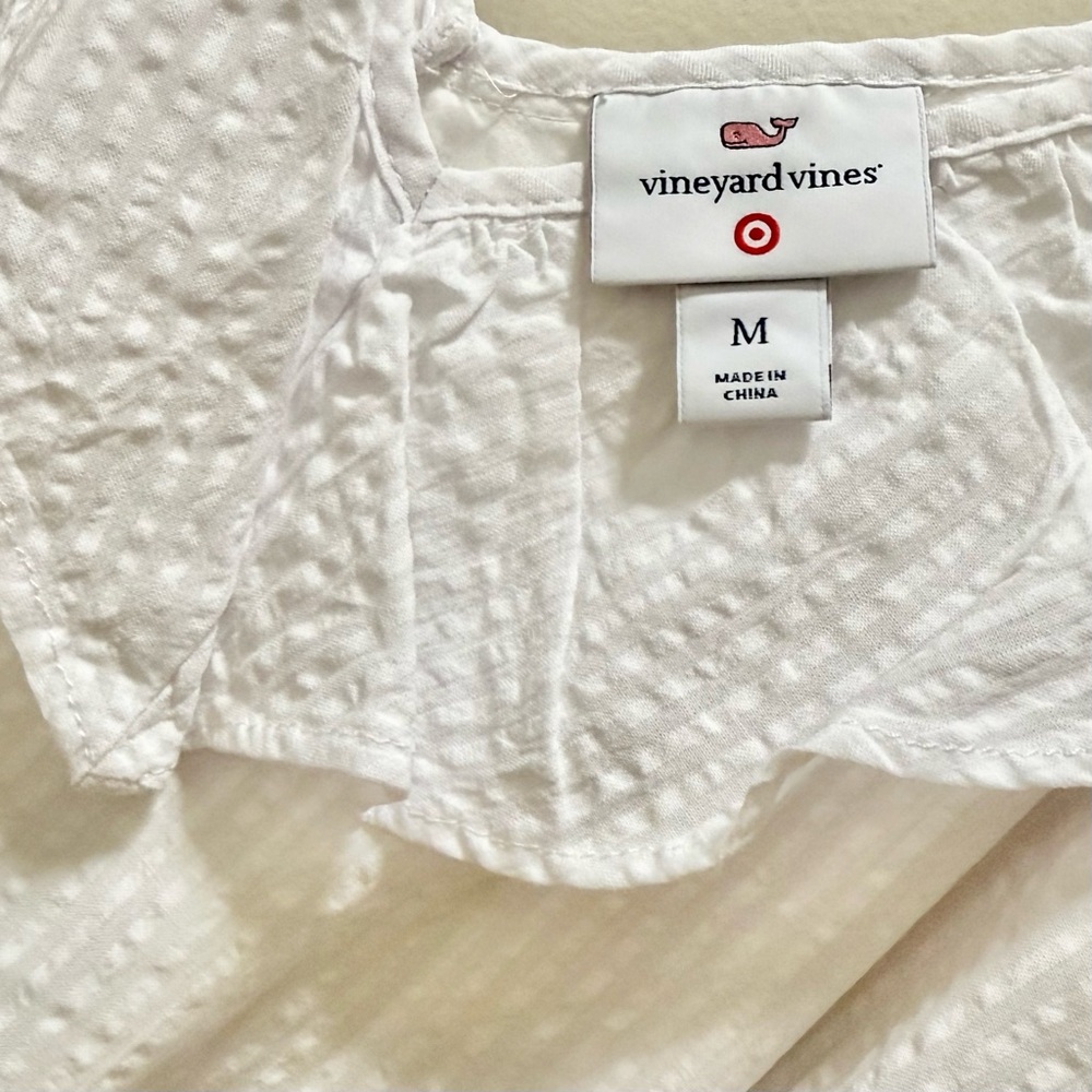 Vineyard Vines White Dress with Navy & White Striped Belt - Picture 8 of 8